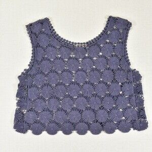 Oddi Crochet Top Womens Small Purple Floral Lace Boho Sleeveless Crop Tank